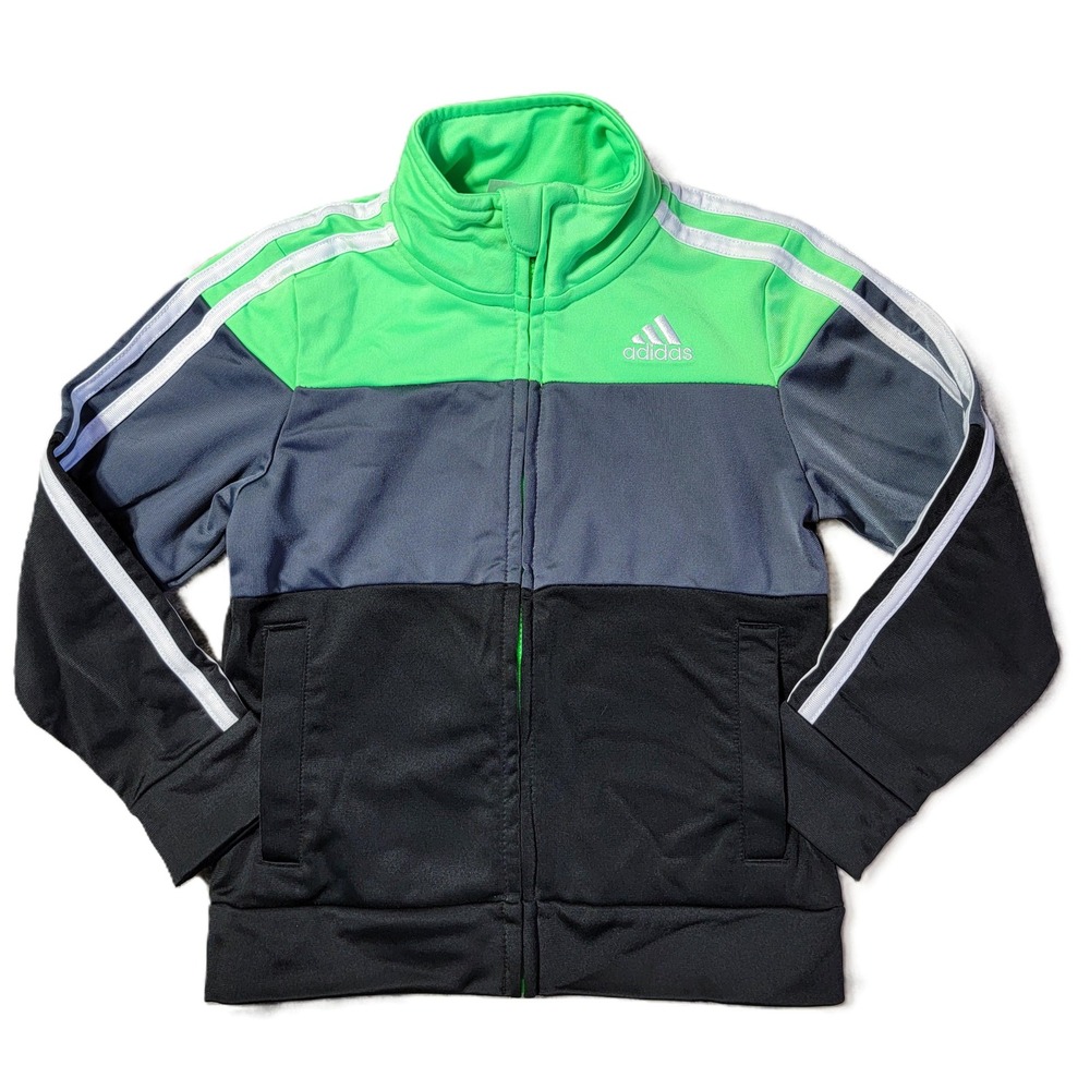 Kids Adidas‎ Track Jacket Green Black White Stripes Full Zip Athletic Size 3T